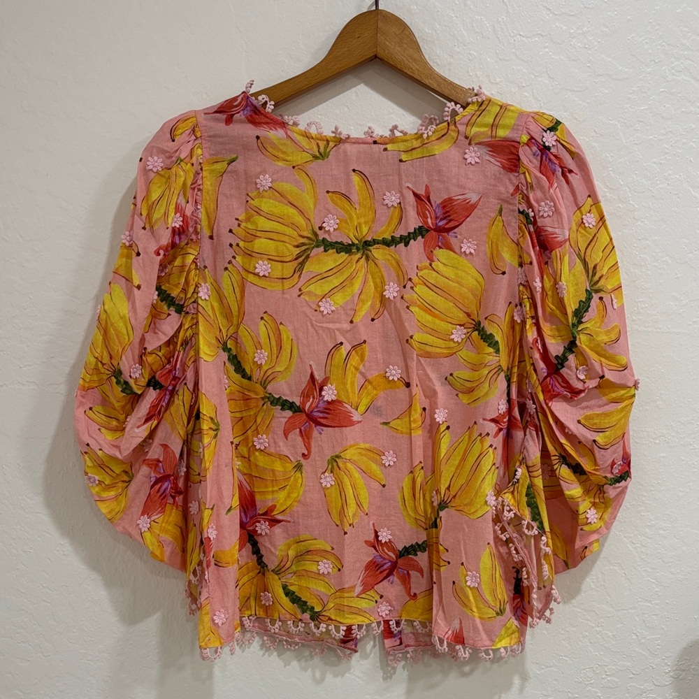 FARM Rio Banana top with puff sleeves Large